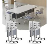 Table de conférence Pliante Mobile, Table de Formation à Plateau Rabattable - Grande Table de réunion Blanche de 120 cm pour Bureau, séminaire, Salle de Conseil et Salle de Classe - Idéale p