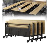 Table de conférence pliante portable avec roulettes silencieuses - Bureau d'entraînement mobile pour bureau, séminaire, réunion, salle de classe, design polyvalent en bois pour un rangement et une