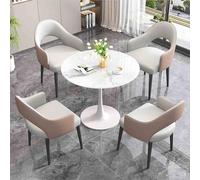 Table de conférence ronde 5 pièces peu encombrante avec dossier en polyuréthane - Idéal pour le bureau, la réception, les réunions et les négociations - Beige
