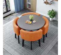 Table de conférence ronde avec 4 chaises à bascule - Table à manger de 90 cm / 35.4in pour salon, cuisine, bureau et salle de réunion - Design compact - Sle moderne
