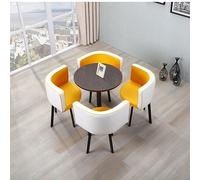 Table de conférence ronde moderne 5 pièces avec 4 chaises rembourrées en PU confortables pour réunion, négociation d'affaires, réception de bureau, club ou salle à manger