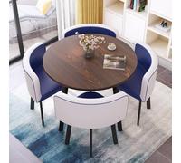 Table de conférence ronde moderne bleue de 90 cm - Bureau de réception et table de salle à manger polyvalente pour la maison, la cuisine, le balcon, la bibliothèque, le salon, le café (5 places)