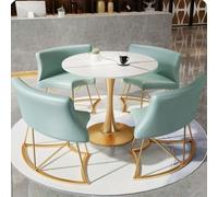 Table de conférence ronde moderne pour bureau, salle de réunion, petite table d'appartement pour la famille, table à manger bleue avec motif gravé, idéale pour la négociation et la collaboration