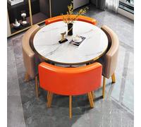 Table de conférence ronde pour cuisine - Table à manger 5 pièces avec 4 chaises - Table de réception moderne - Finition élégante orange marron