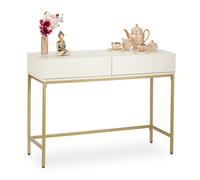 Relaxdays Table de Console, 2 tiroirs, Meuble d’appoint Aspect Bois, Salon, Couloir, HLP 80x110x40 cm, Blanc/doré