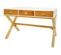Table de console meuble de bureau coloris blanc/naturel - longueur 120 x profondeur 60 x hauteur 77 cm -JUANIO- Blanc G