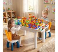 Table de Construction Multifonctionnel pour Enfant avec 2 Chaise pour Bébé | Hauteur Réglable, Plateau Double Face, Table de Jeu et d'Études, avec 515 Blocs de Construction