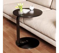 table de côté, Petite table d'appoint ronde avec structure en métal, finition naturelle - Table polyvalente for le salon et la chambre(15.8 X 23.7in,Black)