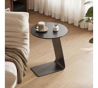 table de côté, Table d'appoint élégante et peu encombrante de 15,7 po avec cadre en métal noir, finition blanche brune(Black)