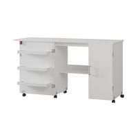 table de couture Carmen, 148x75cm avec 3 étagères et armoire, Blanc, Vicco 56210