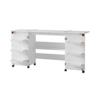 Vicco Table de Couture Carmen, Blanc, 160x80.2cm avec 6 étagères, Pliable sur roulettes pour Une Utilisation Flexible comme Table de Travail