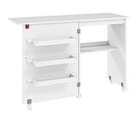 HOMCOM Table de Couture Pliante Meuble Couture à abattant avec bacs de Rangement, étagère Ouverte et roulettes, Meuble pour Machine à Coudre, pour Salon, Bureau, 117 x 40 x 77,5 cm, Blanc