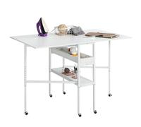 Table de Couture Pliante Hauteur Réglable avec roulettes | En bois, roulettes bloquables, rangement intégré, pour atelier couture, salle créative, bureau, table mobile et pliable