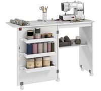 Table de couture pliante - HOMCOM - à abattant - bacs de rangement, étagère ouverte et roulettes - dim. 117 x 40 x 77,5 cm - blanc