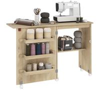 Table de couture pliante - HOMCOM - à abattant - bacs de rangement étagère ouverte et roulettes - dim. 117 x 40 x 77 5 cm - naturel