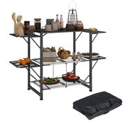 Rangement Cuisine De Camping Pliable 2 Étagères 4 Tablettes Plateau Sac Acier Alu