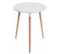 Table de Cuisine Design Retro Amalie I Table d'Appoint Ronde avec 3 Pieds en Bois Diamètre 60 cm Hauteur de la Table 75 cm I Couleur, Couleur:Blanc, Couleur du Cadre:Natura