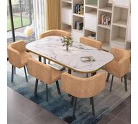 Table de cuisine et Ch7 pièces Ensemble de meubles de cuisine et de salle à manger Table rectangulaire imitation marbre avec 6 sièges rembourrés Ch pour le salon, le petit déjeuner, le coin repas E 90