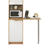 Table de Cuisine et Meuble Rangement 5 Niches - Hêtre + rideau blanc - L 131.1 x l 60 x H 180.7 cm