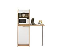 Table de Cuisine et Meuble Rangement - Coloris: Hêtre + rideau blanc