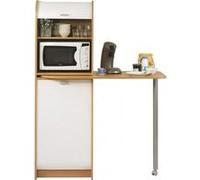 Table de Cuisine et Meuble Rangement 5 Niches - Hêtre + rideau blanc - L 131.1 x l 60 x H 180.7 cm