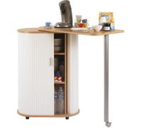 Table de Cuisine et Rangement Hêtre + blanc - Meuble gain de place - Contemporain - Design - Ovale