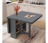 Table de cuisine extensible avec ailes pliantes pour économiser de l'espace - Table de salle à manger pour petites pièces - Table en bois gris avec rangement - 140 x 60 cm - Design polyvalent et