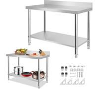 Table de cuisine - HENGMEI - Réglable en hauteur - Acier inoxydable - 120 x 60 x 85 cm - Avec Baffle