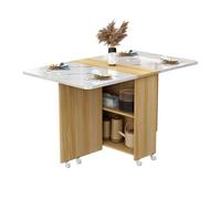 Table de cuisine moderne pliable avec roulettes, bureau de salle à manger rectangulaire, double rangement pour la maison, le salon et la cuisine (K 140 x 80 x 77 cm)