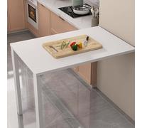 Table de cuisine murale pliable avec dessus en bois massif et contreplaqué, pieds en acier, table à manger peu encombrante pour cuisine et salle à manger (blanc, 90 x 50 x 75 cm)