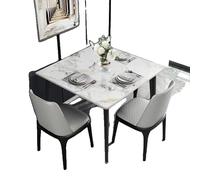 Table de cuisine, plateau en pierre frittée, pieds en métal, blanc et émeraude