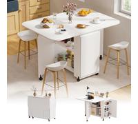 Table de Cuisine Pliable Compacte Table Console Pliable avec Grand Rangement Table Pliante Cuisine avec 6 Roulettes Table de Cuisi-ne pour Petits Espaces Table à Manger Folding Mobile 80*30-110*84CM
