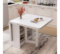 Table de cuisine pliable en bois massif, à abattant, avec rangement, polyvalente, pliable, extensible, for salle à manger, bureau, pliable en 3 formes, for salon, cuisine, ferme(Brown,140x80x75cm)