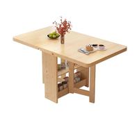 Table de cuisine pliable en bois massif extensible avec rabats et 2 niveaux de rangement, table basse convertible polyvalente, 3 configurations pour économiser de l'espace