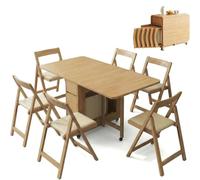 Table de Cuisine Pliable Table à Manger Pliante Table de Cuisine pour Petits Espaces avec 2 Tiroir pour Salle à Manger Cuisine,6 Chairs,140cm