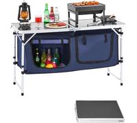 VEVOR Table de Cuisine de Camping, 3 hauteurs réglables, Table de Cuisson extérieur Pliante, Portable et légère, en Aluminium, avec Organisateur de Rangement, pour Barbecue, Pique-Nique, Voyage, Bleu