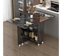 Table de cuisine polyvalente avec roulettes, bureau rectangulaire pliable double rangement pour salon et cuisine, 140 x 80 cm, design peu encombrant, utilisation domestique