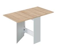 Table de cuisine rabattable FLY - Mélaminé blanc artik et chêne - L 31/140 x P 77 x H 78 cm