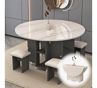 Table de cuisine ronde pliable pour 4 tables de salle à manger peu encombrantes avec 4 tabourets rembourrés sur roulettes, parfait pour les petits espaces et les cuisines modernes
