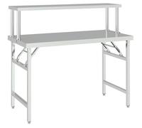 Table de Cuisine - VIDAXL - 120x60x115 cm - Acier Inoxydable - Pliable - Etagère Intégrée