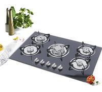 Table de cuisson à gaz, 5 brûleurs, surface en verre trempé, réglage flexible des flammes