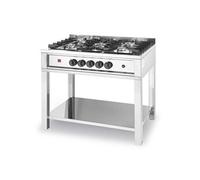 HENDI Fourneau à gaz professionnel avec 5 brûleurs (14,3 kW), structure ouverte avec espace de rangement, allumage piézoélectrique, pour gaz naturel, 900x640x(H)910mm, acier inoxydable