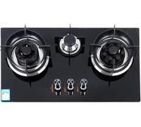 Table de cuisson à gaz à 3 brûleurs, plaque de cuisson encastrable en verre trempé avec protection thermocouple pour la cuisine, facile à nettoyer
