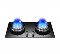 Table de cuisson à gaz à double brûleur, surface en verre trempé, haute puissance de 5,2 kW, allumage par impulsion, couvercles de brûleur en cuivre amovibles, grille de four antidérapante pour une