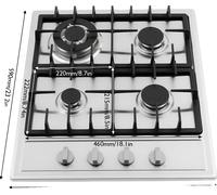 Table de cuisson à gaz, design d'encastrement, 4 brûleurs, noir