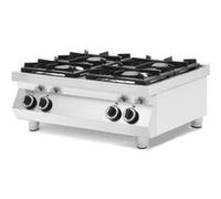 HENDI Fourneau à gaz professionnel de table, cuisinière avec 4 brûleurs (19 kW), pour gaz naturel (kit GPL inclus), 800x700x(H)310mm, acier inoxydable