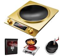 Table de cuisson à induction 3500 W, plaque de cuisson portable de qualité commerciale avec design concave et 10 niveaux de température, adaptée au wok pour sauté et ébullition
