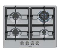 Bosch PGH6B5K90 Série 4 Plateau Cuisson à Gaz, Brûleur Wok : Puissance jusqu'à 3,3 Kw, Grilles en fonte, Acier, 60 Cm, 3 zones + Wok, Inox
