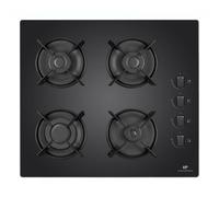 Table de cuisson gaz Continental Edison 4 foyers verre trempé noir allumage électronique 230 V 7,5 kW manettes grilles robustes dimensions 59,4 x 52,3 cm