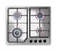 KKT KOLBE Plaque de cuisson à gaz 58 cm | Autarque | 7,9 kW | 4 feux | Réglable en continu | Zone wok | Sans cadre | Commande à bouton | Support de casserole en fonte | Acier inoxydable | Gaz propane